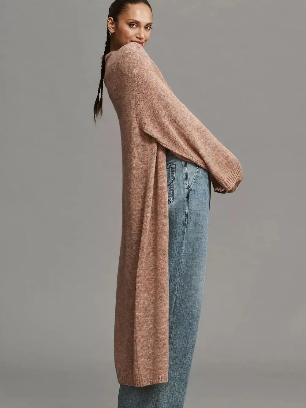 By Anthropologie GREEN Solid Long Cardigan Sweater One Size